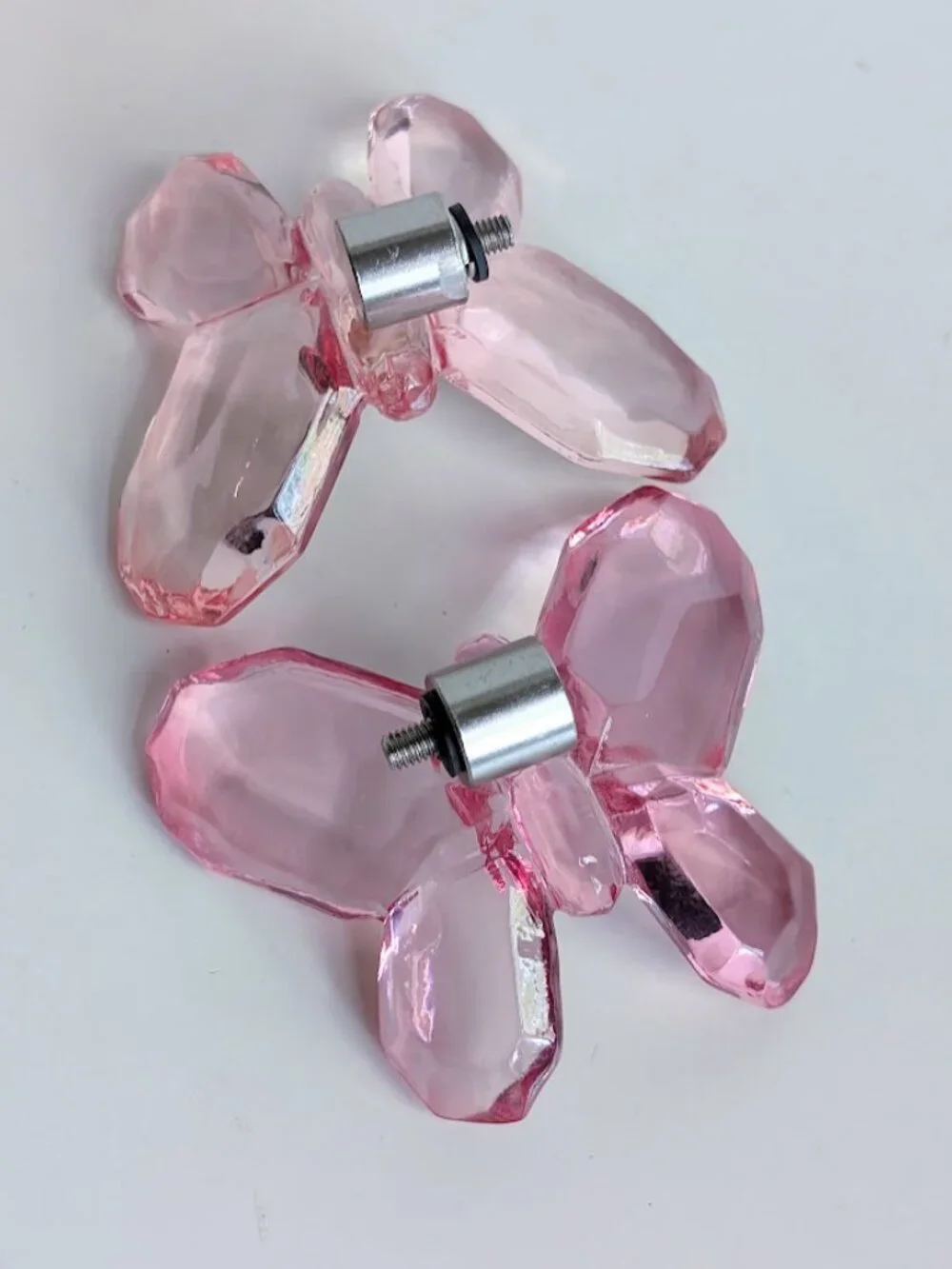 2 Pottery Barn Crystal Look Butterfly Curtain Rod Finials